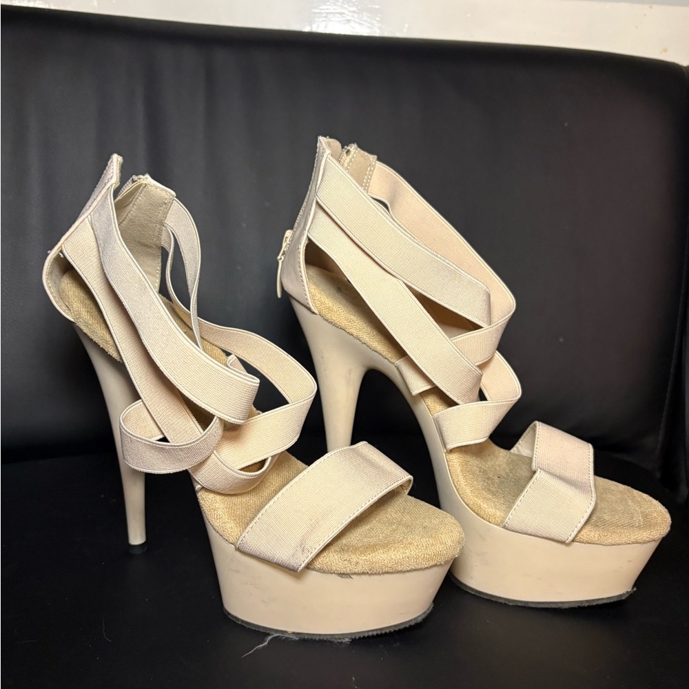 Chic Beige Strappy Platform Heels
